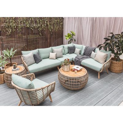 Cocoon Green 6-seater Modular Sofa Set with Coffee and Side Table