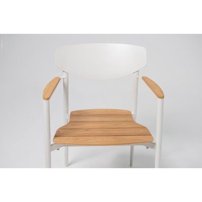 Timo White 8-Seater Teak Top Dining Table and Teak Seat Chair Set