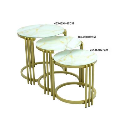 3 Pieces Modern Luxury Round Shape top Glass Gold Stainless Steel Frame Sectional Coffee Table | Bed Side Table | Sofa Side Table| For Living Room|Bedroom|Balcony