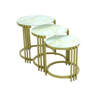 3 Pieces Modern Luxury Round Shape top Glass Gold Stainless Steel Frame Sectional Coffee Table | Bed Side Table | Sofa Side Table| For Living Room|Bedroom|Balcony