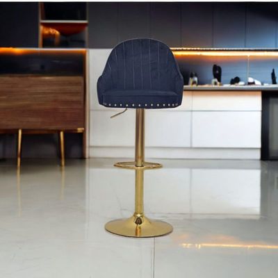 Black Velvet Bar Stools, Adjustable Counter Height Swivel Barstools with Low Back with footrest, and Swivel 360 with Gold Base for Kitchen, Island, Pub, Dining Room, Bar, Cafe, One piece
