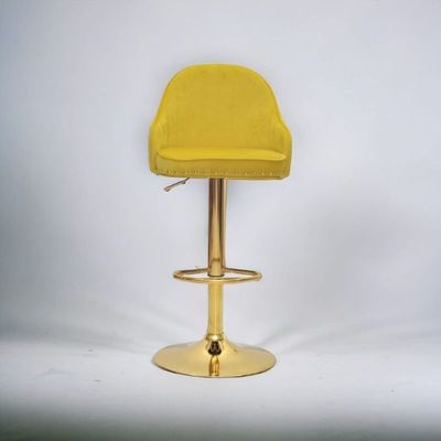 Yellow Velvet Bar Stools, Adjustable Counter Height Swivel Barstools with Low Back with footrest, and Swivel 360 with Gold Base for Kitchen, Island, Pub, Dining Room, Bar, Cafe, One piece