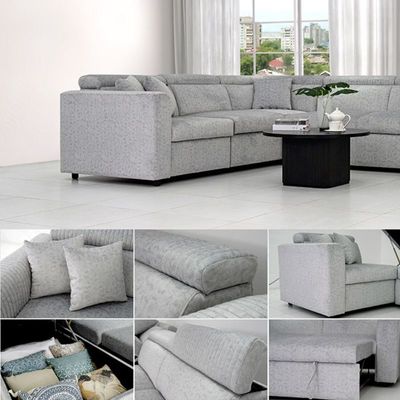 The BELL CORNER 4 Seater Sofa Set Luxurious Design with Premium Fabric Best For Living Room | For Hotel | Wooden Base