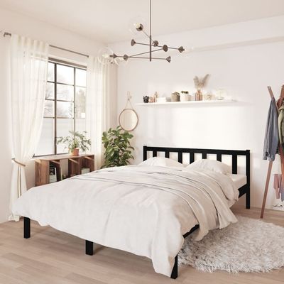 Bed Frame Black Solid Wood Pine 90x200 cm