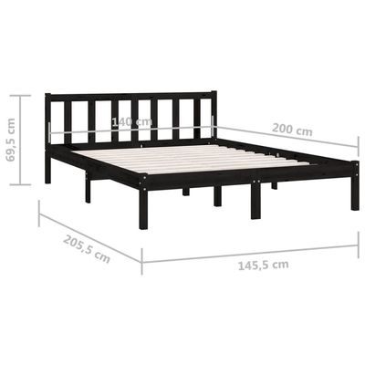 Bed Frame Black Solid Wood Pine 90x200 cm