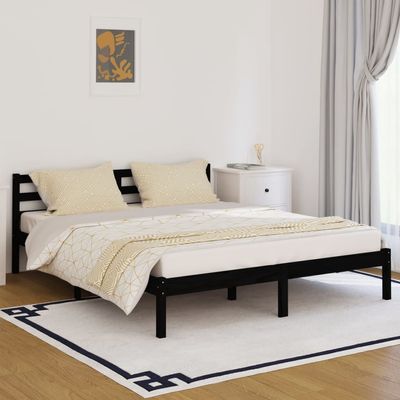 Bed Frame Black Solid Wood Pine 180x200 cm King Size