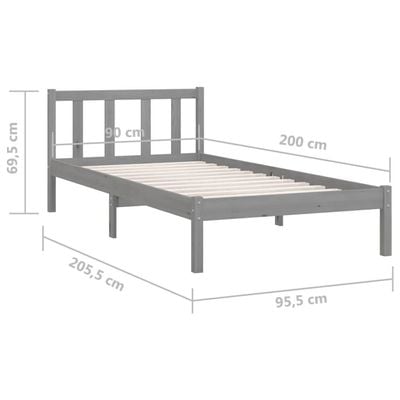 Bed Frame Grey Solid Pinewood 200x200 cm