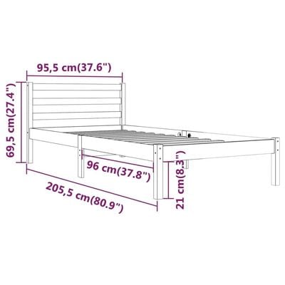 Bed Frame Black Solid Pinewood 200x200 cm