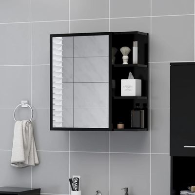 vidaXL Bathroom Mirror Cabinet Black 62.5x20.5x64 cm Engineered Wood