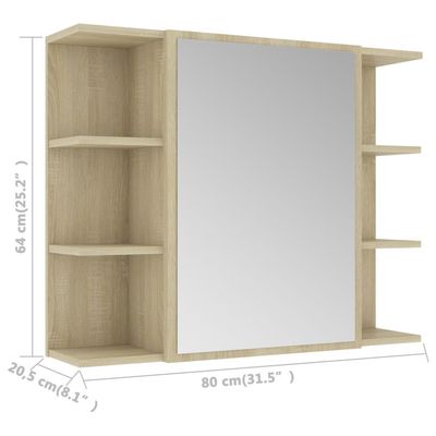 Bathroom Mirror Cabinet Sonoma Oak 80x20.5x64 cm Engineered Wood