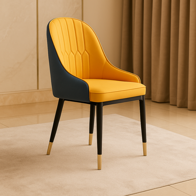 Villoso Modern Dining Chair with PU Leather, Iron Black Legs & Gold Corner - Elegant Contemporary Seating for Home and Kitchen Décor