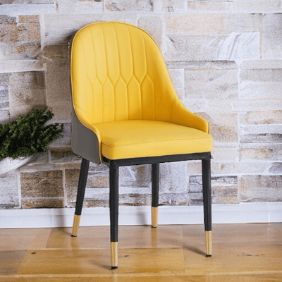 Wooden Twist Villoso Modern Dining Chair with PU Leather, Iron Black Legs & Gold Corner - Elegant Contemporary Seating for Home and Kitchen Décor