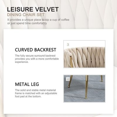 Wooden Twist Design Woven Back Velvet Upholstery and Metal Legs Elegant Seating Dining Chair for Cafe, Restaurant, and Home