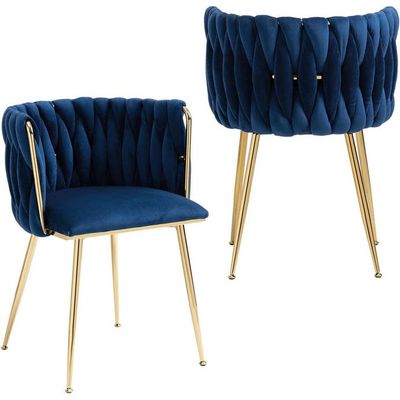 Wooden Twist Design Woven Back Velvet Upholstery and Metal Legs Elegant Seating Dining Chair for Cafe, Restaurant, and Home