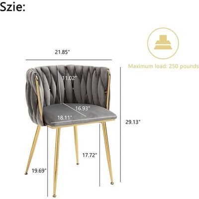 Wooden Twist Design Woven Back Velvet Upholstery and Metal Legs Elegant Seating Dining Chair for Cafe, Restaurant, and Home