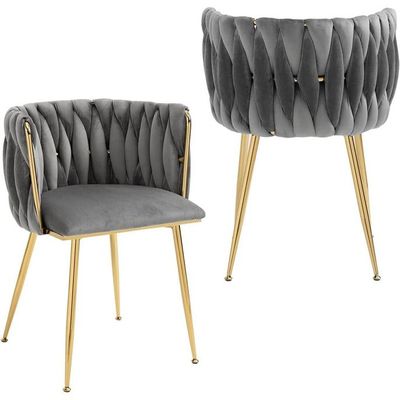 Wooden Twist Design Woven Back Velvet Upholstery and Metal Legs Elegant Seating Dining Chair for Cafe, Restaurant, and Home