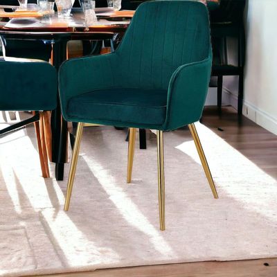 Wooden Twist Velour Modern Cafe Dining Chair Metal Legs