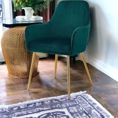 Wooden Twist Velour Modern Cafe Dining Chair Metal Legs