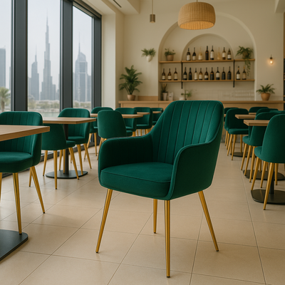 Velour Modern Cafe Dining Chair Metal Legs
