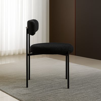 Round Upholstered Boucle Dining Room Chair Mid-Century Modern Kitchen Chairs Curved Backrest Chairs for Dining Room Black Metal Legs Round Upholstered Boucle Dining Room Chair Mid-Century Modern Kitchen Chairs Curved Backrest Chairs for Dining Room Black Metal Legs