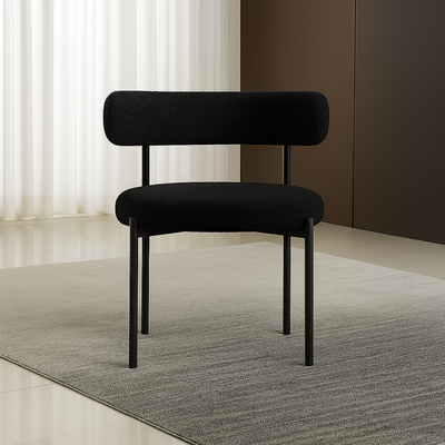 Round Upholstered Boucle Dining Room Chair Mid-Century Modern Kitchen Chairs Curved Backrest Chairs for Dining Room Black Metal Legs Round Upholstered Boucle Dining Room Chair Mid-Century Modern Kitchen Chairs Curved Backrest Chairs for Dining Room Black Metal Legs
