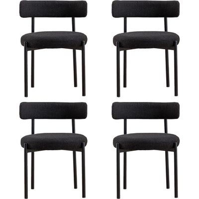 Round Upholstered Boucle Dining Room Chair Mid-Century Modern Kitchen Chairs Curved Backrest Chairs for Dining Room Black Metal Legs