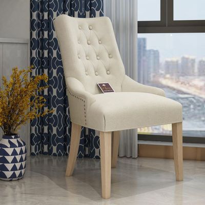 Wooden Twist Crystalline Button Tufted Teak Wood Wingback Chair For Elegant Living Room