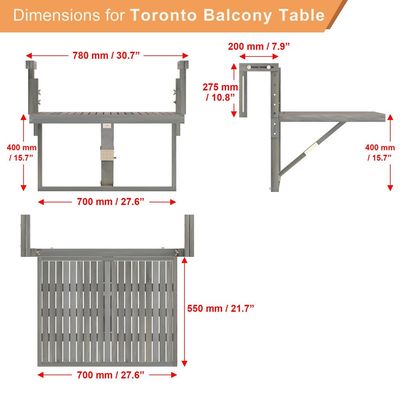 Toronto Balcony Table , Dusk Grey