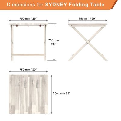 طاولة سيدني قابلة للطي 75x75x73 سم (سطح طاولة FJ) - أبيض أورجانيك