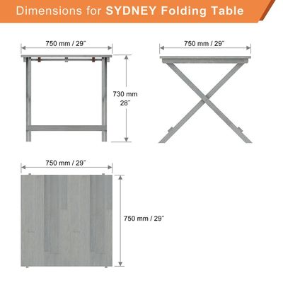 طاولة سيدني قابلة للطي 75x75x73 سم (سطح طاولة FJ) رمادي داكن