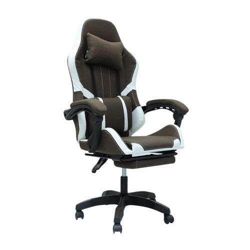 Gaming Chair PU Leatherette High Back Ergonomic Swivel, Tilt Tension Adjustment (Brown/White, With Footrest)