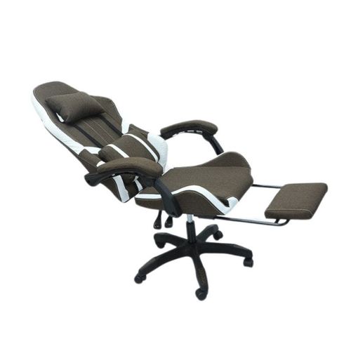 Gaming Chair PU Leatherette High Back Ergonomic Swivel, Tilt Tension Adjustment (Brown/White, With Footrest)