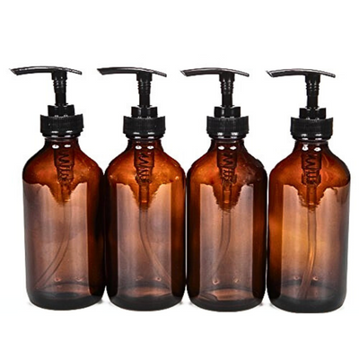 Quesera Empty, Amber Glass Bottles with Black Lotion Pumps -500ml