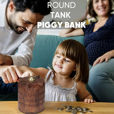 Quesera Wooden Money Box for Kids ,gifting,Wooden Money Box with Lock Piggy Bank (Water Tank Shape)