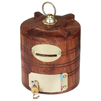 Quesera Wooden Money Box for Kids ,gifting,Wooden Money Box with Lock Piggy Bank (Water Tank Shape)