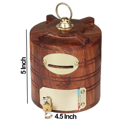 Quesera Wooden Money Box for Kids ,gifting,Wooden Money Box with Lock Piggy Bank (Water Tank Shape)