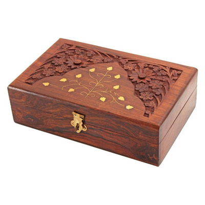 QUESERA  Exquisitely Hand Brass-Filled Wooden Jewelry Box| Handmade Decorative Case| Kit| Vanity| Organizer For Women, Girls, Necklaces, Gold, OUD BOX , Storage, Money, Wedding Gift , (8 x 5 inch)