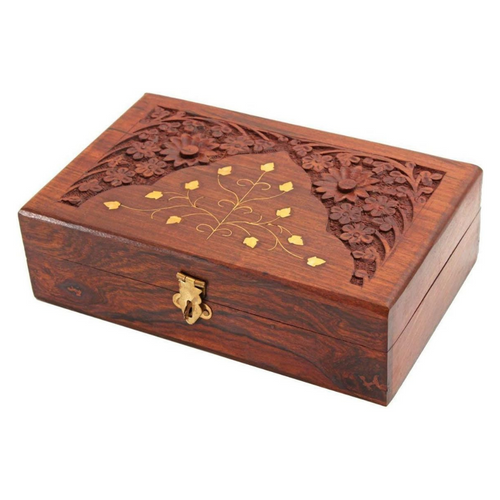 QUESERA Exquisitely Hand Brass-Filled Wooden Jewelry Box| Handmade Decorative Case| Kit| Vanity| Organizer For Women, Girls, Necklaces, Gold, OUD BOX , Storage, Money, Wedding Gift , (6 x 4 inch)