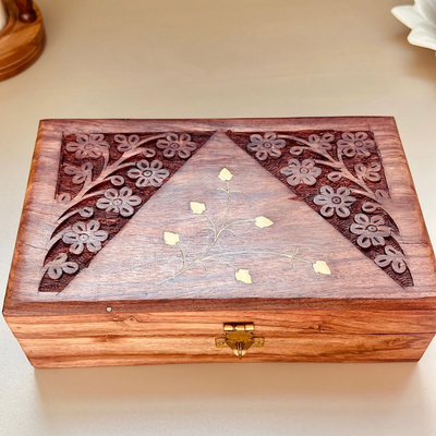 QUESERA Exquisitely Hand Brass-Filled Wooden Jewelry Box| Handmade Decorative Case| Kit| Vanity| Organizer For Women, Girls, Necklaces, Gold, OUD BOX , Storage, Money, Wedding Gift , (12 x 10 inch)