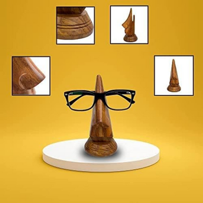 Quesera  Round Base Handmade Wooden Spectacle Eyeglass Holder, Sunglasses Holder, Eye wear Retainer Organizer Display Stand for Desktop Decoration - 6 inch