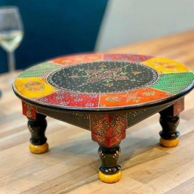 Quesera Premium Quality Wooden Decorative Hand Painted  Multicolor Stool.