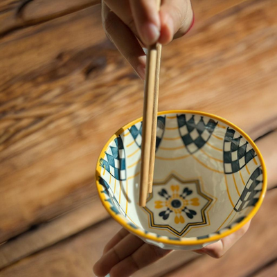  Quesera  Ceramic Cereal Bowls Salad,Soup,Rice Bowl Set,Blue and White (4.5 inch)