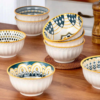  Quesera  Ceramic Cereal Bowls Salad,Soup,Rice Bowl Set,Blue and White (4.5 inch)