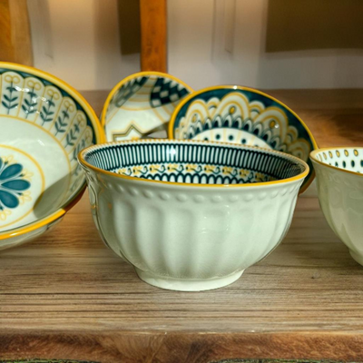  Quesera  Ceramic Cereal Bowls Salad,Soup,Rice Bowl Set,Blue and White (4.5 inch)