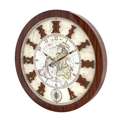Wooden Wall Clock 6116 with World Map