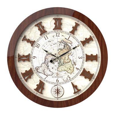 Wooden Wall Clock 6116 with World Map