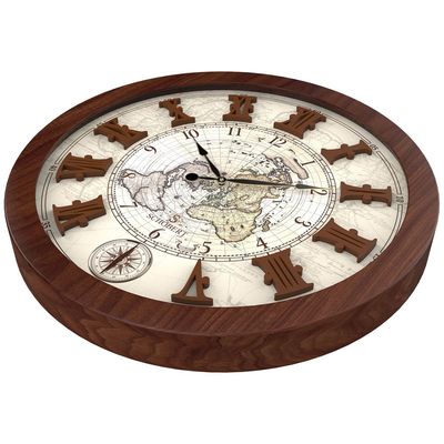 Wooden Wall Clock 6116 with World Map