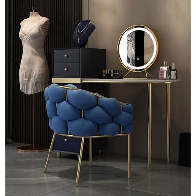 Wooden Twist Bubble Design Metallic Legs Soft Comfortable Holland Fabric Armrest Chair For Living Room