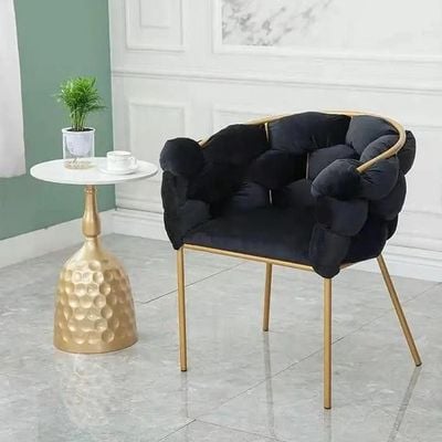 Wooden Twist Bubble Design Metallic Legs Soft Comfortable Holland Fabric Armrest Chair For Living Room