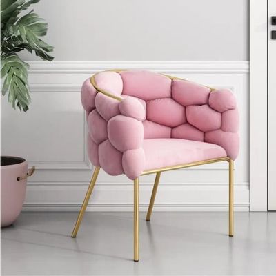 Wooden Twist Bubble Design Metallic Legs Soft Comfortable Holland Fabric Armrest Chair For Living Room